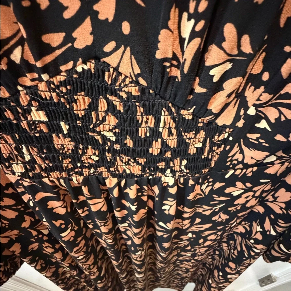 London Times Black and Orange Floral Long Sleeve Dress - Picture 3 of 4